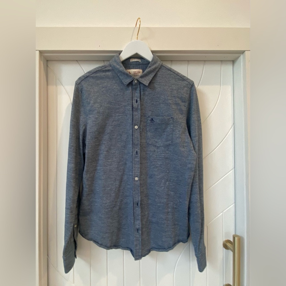 Original Penguin Heritage Slim Fit Shirt in Gray Blue